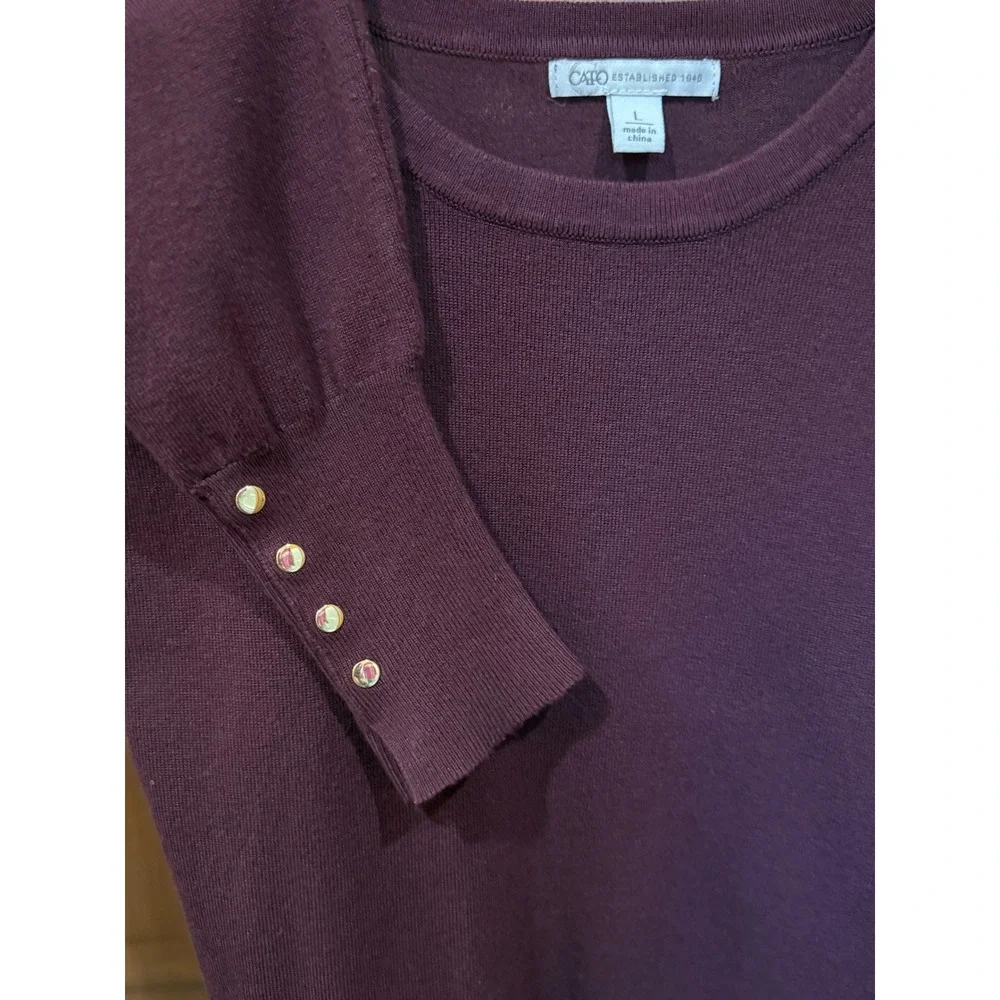 Cato Womens Burgundy Crew Neck Long Sleeve Sweater With Button Detail Size‎ L